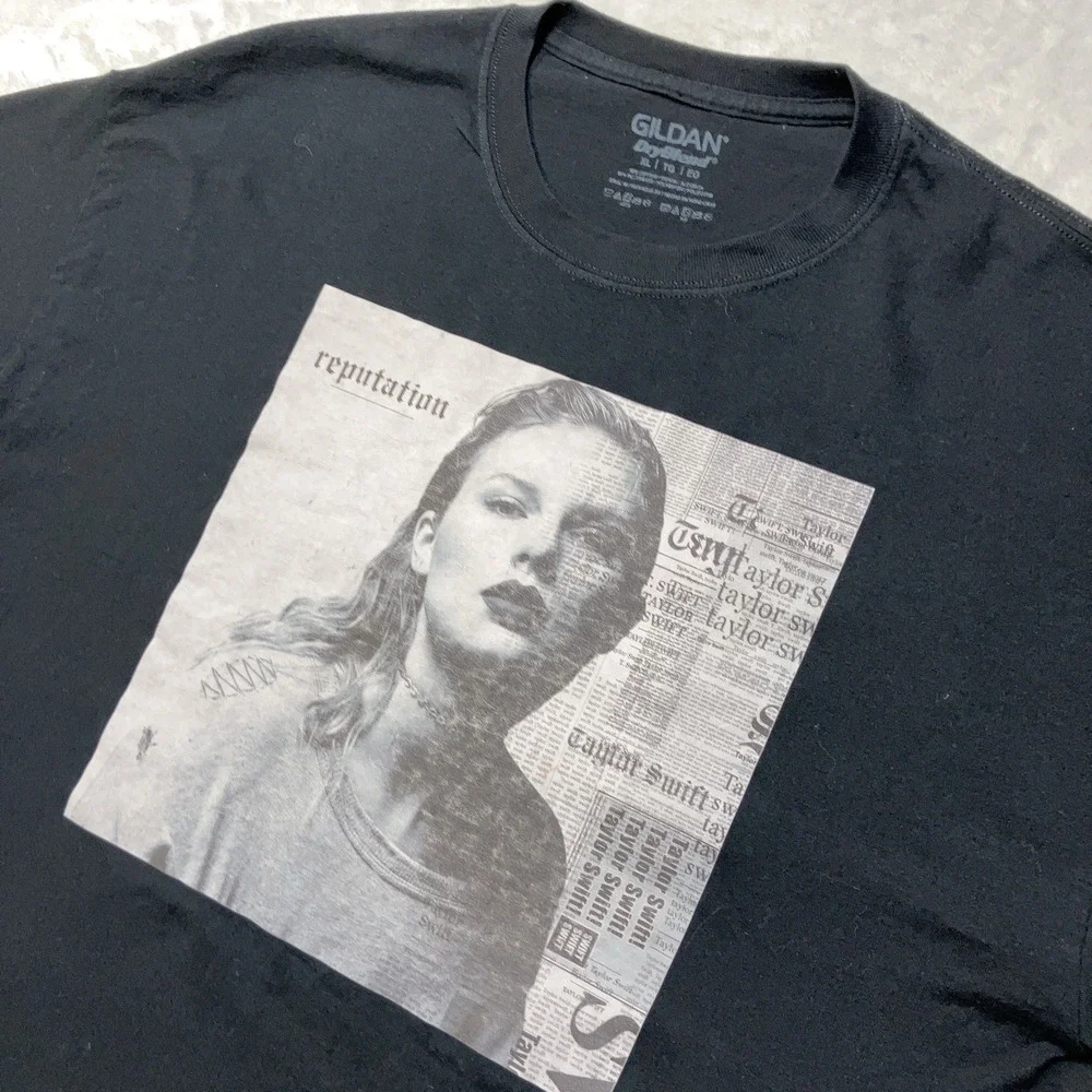 Taylor Swift Reputation Tour Album Cover Black Cotton T-Shirt Adult Size XL